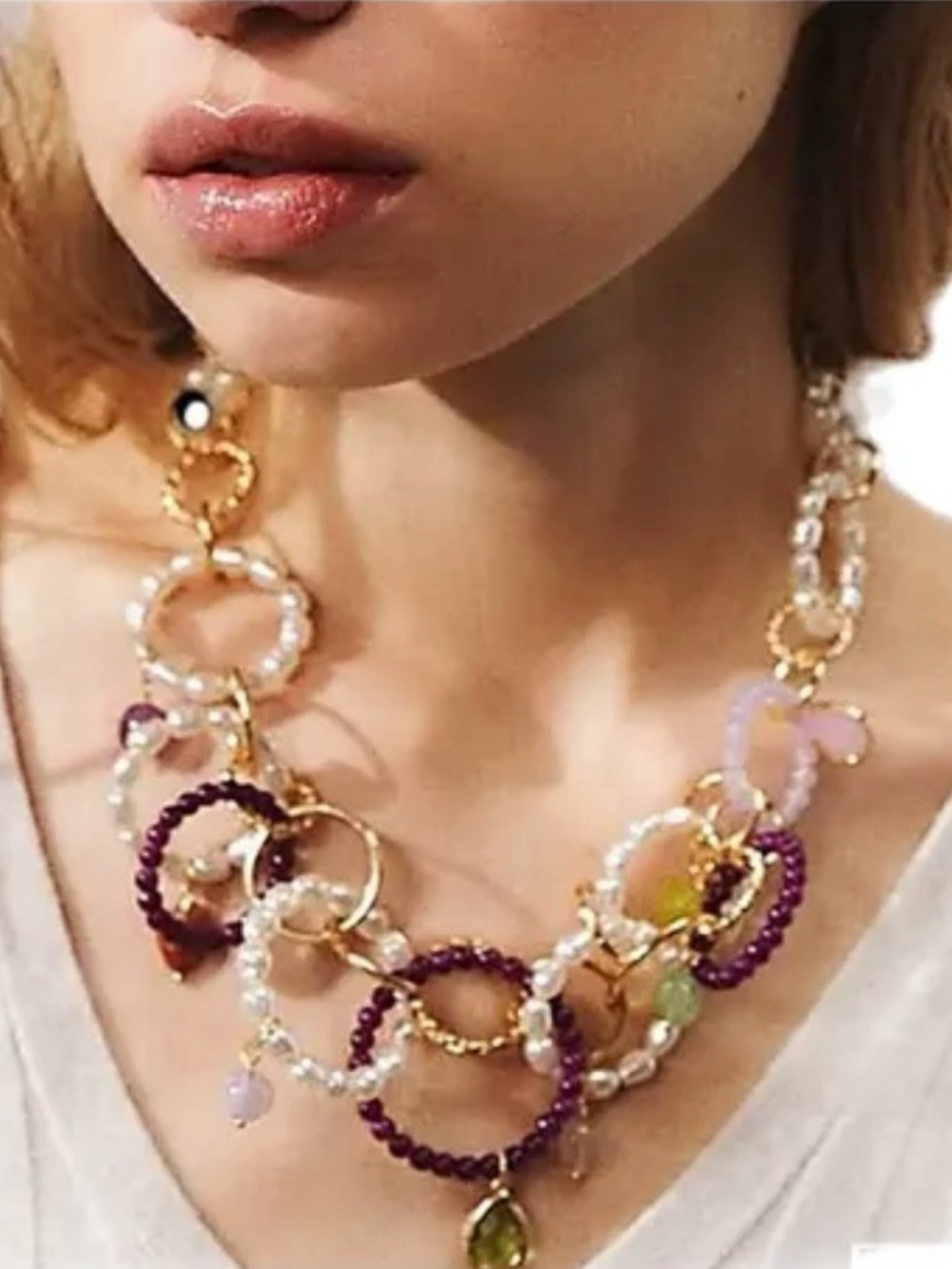 ZaraGold-Tone Necklace with Purple Beads and Pearls